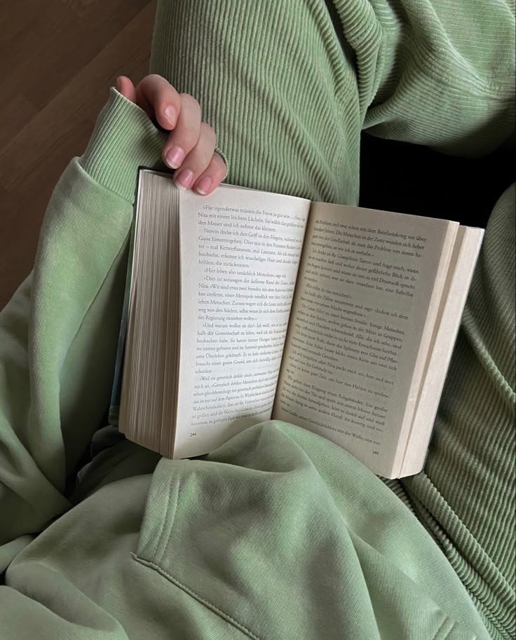 matcha sage green aesthetic reading book monochrome fit cozy hoodie outfit chill corduroy jeans spring vibe matching